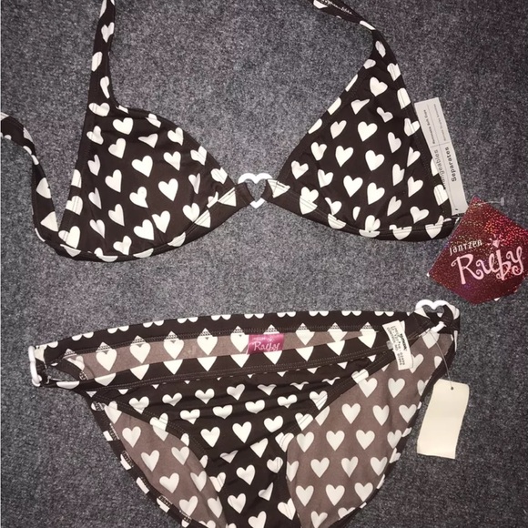 Y2k Jantzen ruby swimsuit heart bikini  with ring large Medium hearts Pin Up - Picture 5 of 7